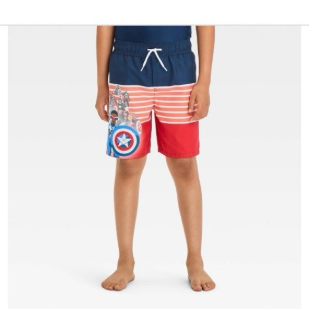 Boys' Marvel Captain America Swim Shorts - Navy Blue/Red Size XS new